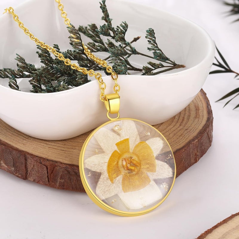 AUNTESIGN Store Forget-Me-Not and Queen Anne's Lace Pressed Wildflower Necklace | Birth Month Real Flower Necklace | Gold/Silver Pressed Flower Jewelry | Personalized Handmade Jewelry - Image 2